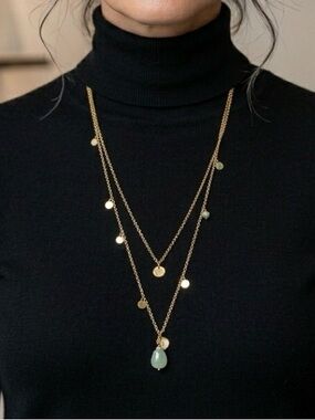 Banana Republic Women’s Gold-Tone Layered Seafoam Charm Necklace Modern Utility